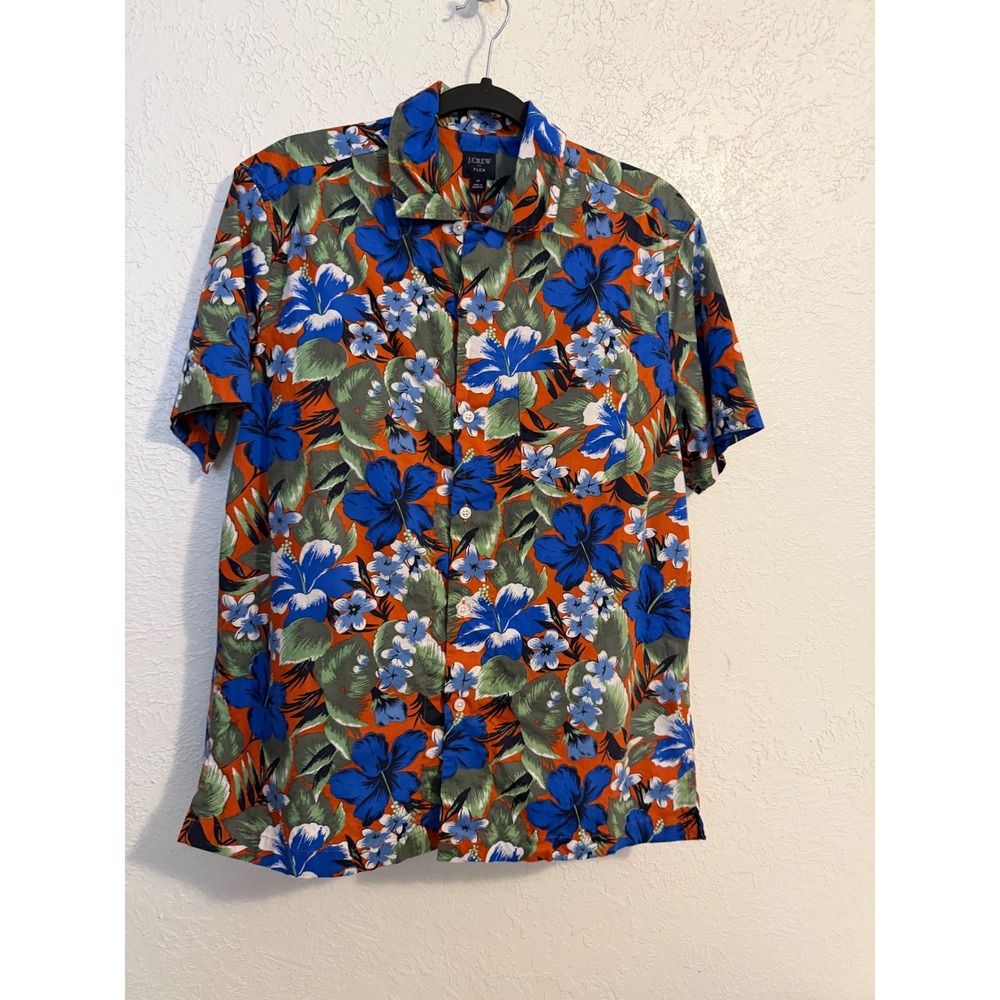 J.Crew Flex Men Hibiscus Floral Tropical Button up Shirt Medium Vacation Cruise